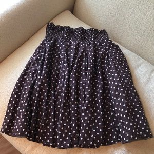 Brown and white polka dot pleated midi skirt